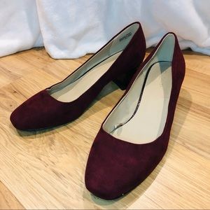Maroon velvet block heel